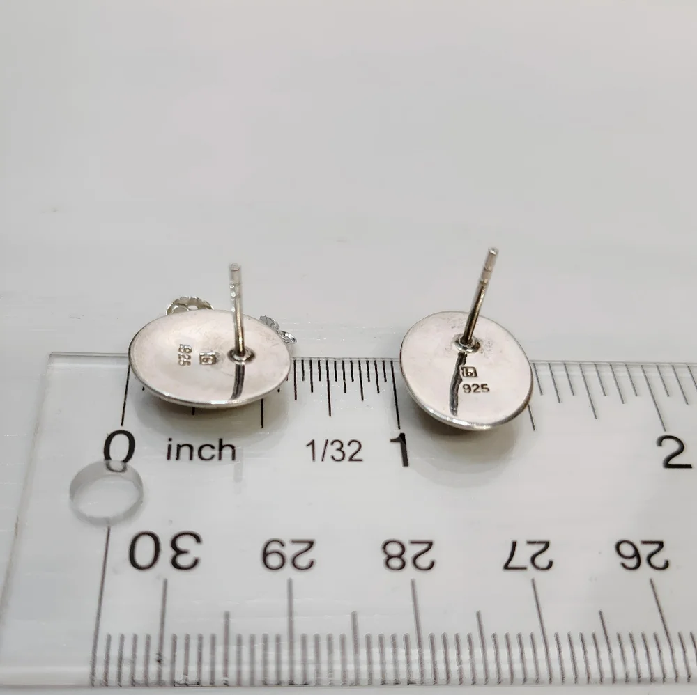 Vintage Sterling Silver White Mother Of Pearl Oval Post Back Earrings - Picture 8 of 8